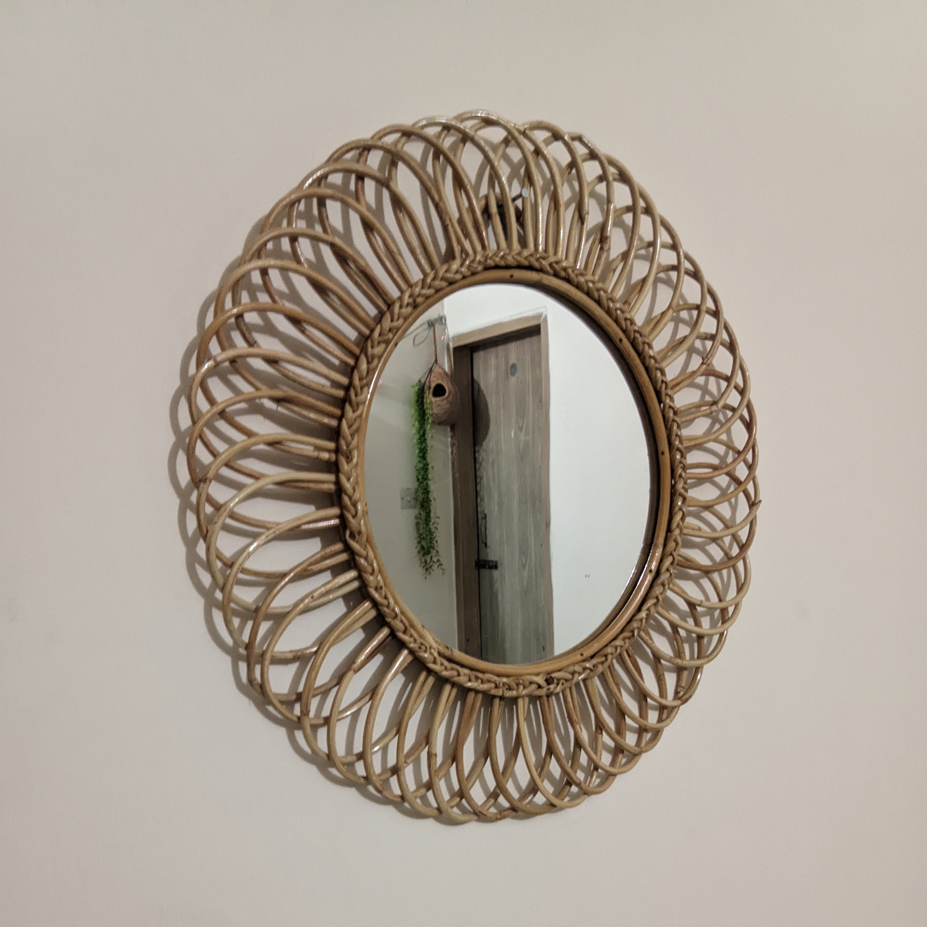Decorative Sunburst Cane Wall Mirror 20 Inch