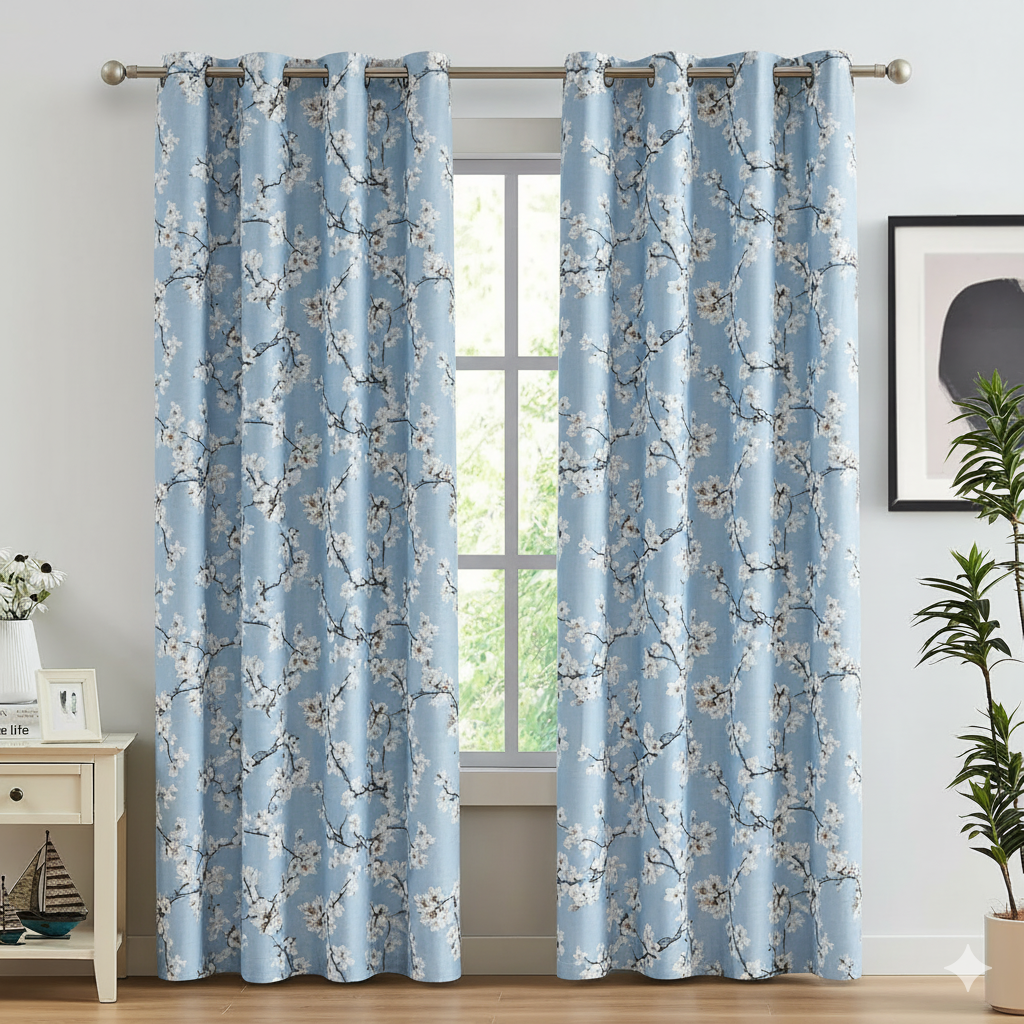 Blue Willow Cotton Curtain