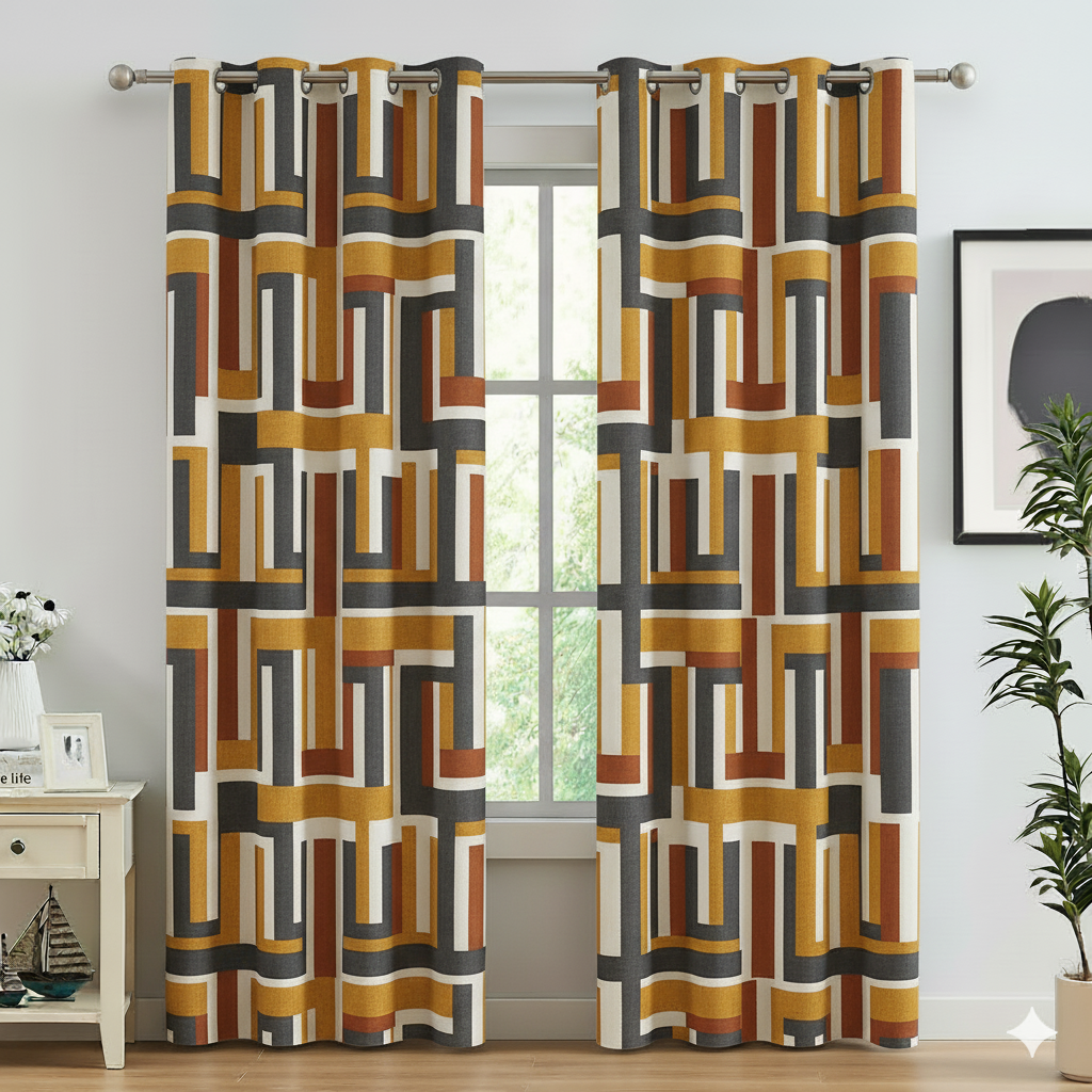 Earthen Block Cotton Curtain