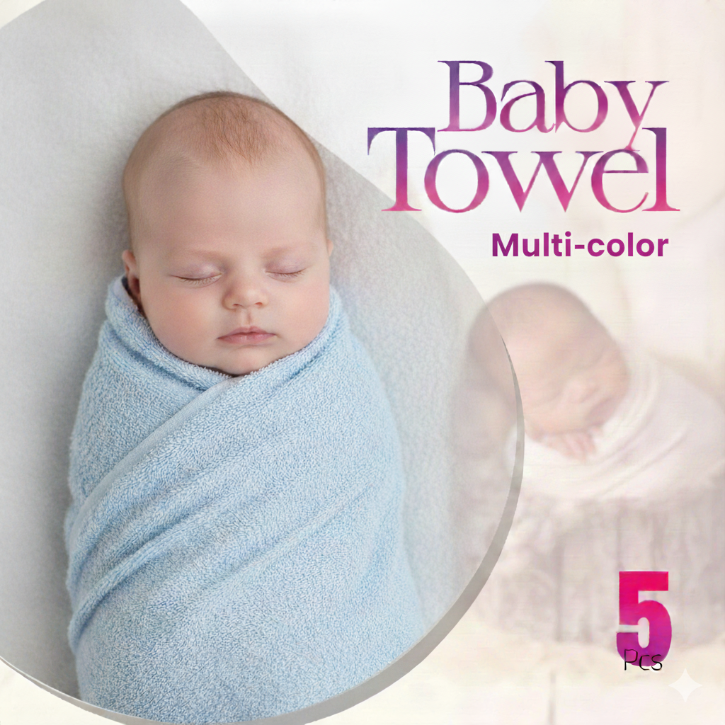 Multi-Color 5-Piece Premium Cotton Baby Towel Set