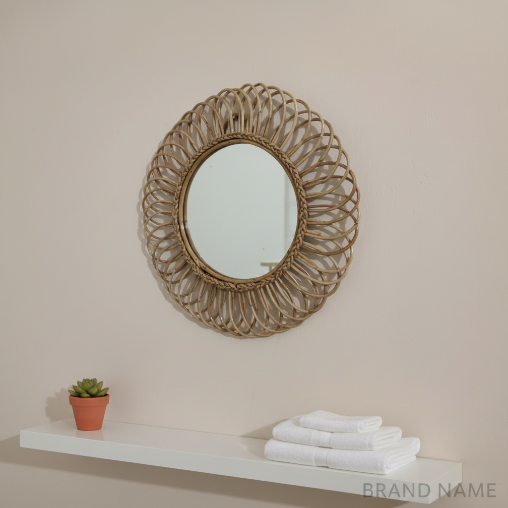 Decorative Sunburst Cane Wall Mirror 20 Inch