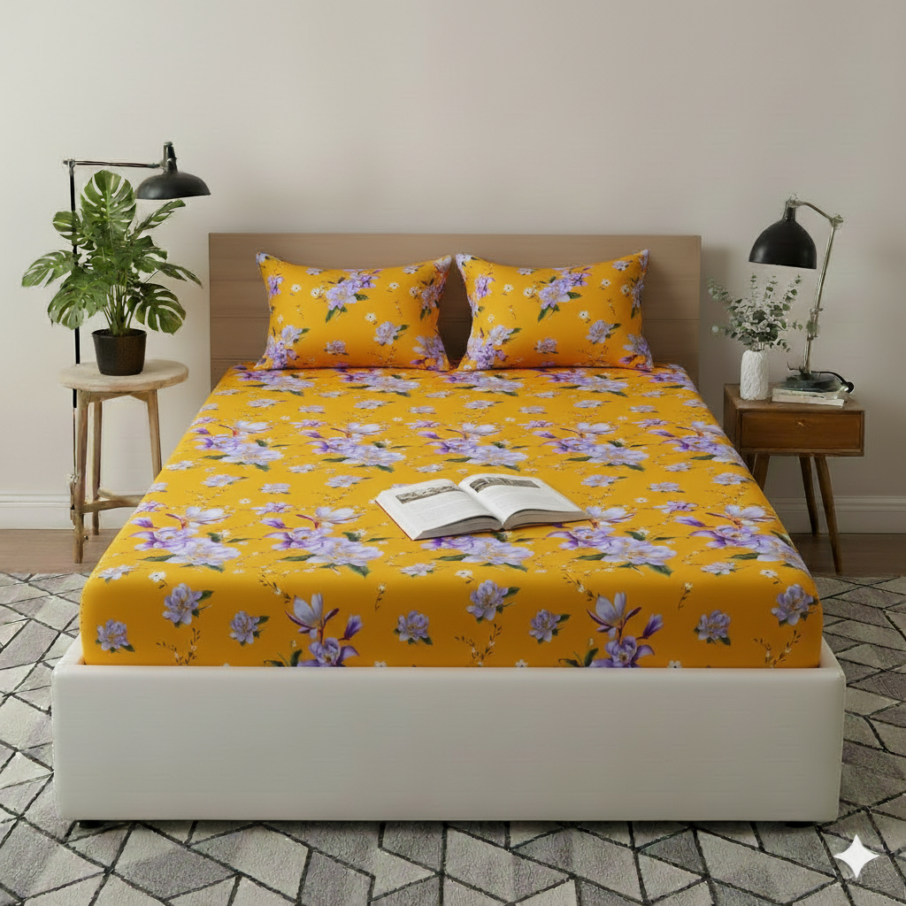 Purple Punch Twill Cotton King Size Bedsheet Set