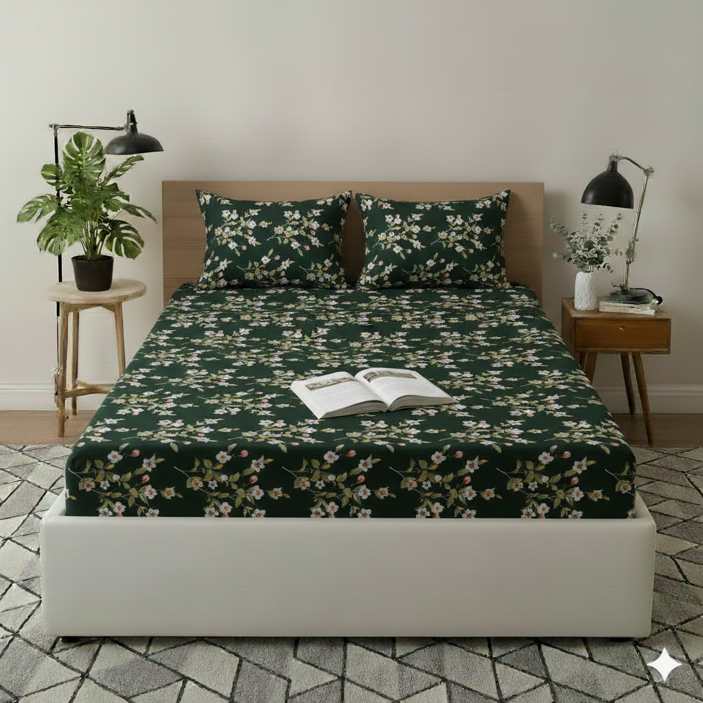 Forest Echo Twill Cotton King Size Bedsheet Set