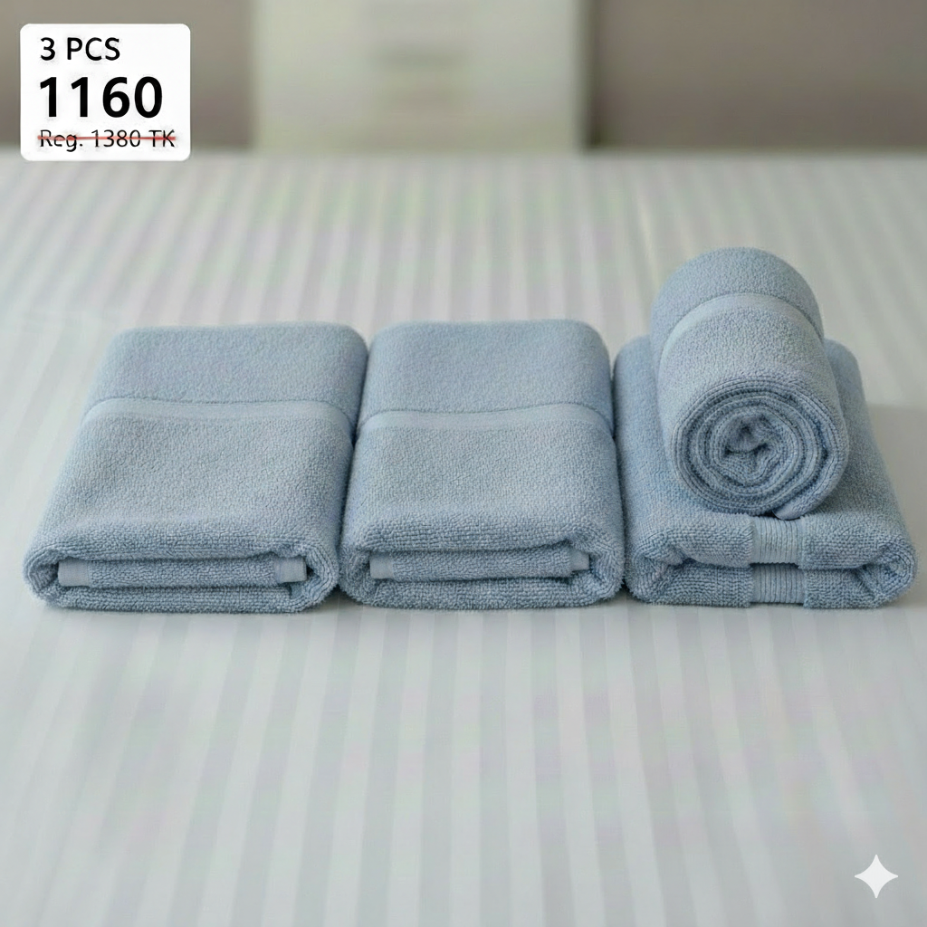Premium 3 Pcs Pastel Blue Bath Towel Set (27 X 54 Inch)