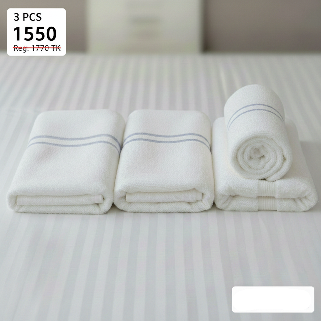 Premium 3 Pcs White Bath Towel Set (27 X 54 Inch)