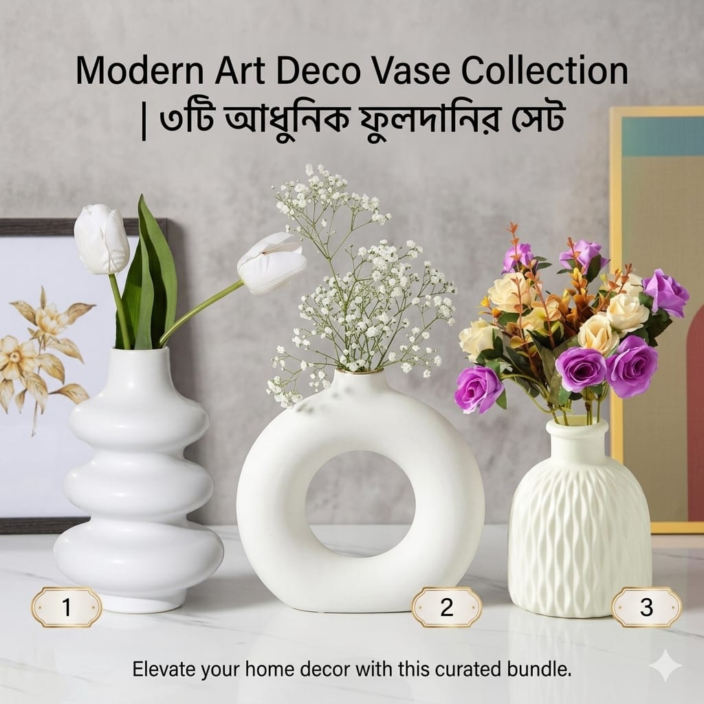 Decorative 3 PCS Flowers Vase With Flowers