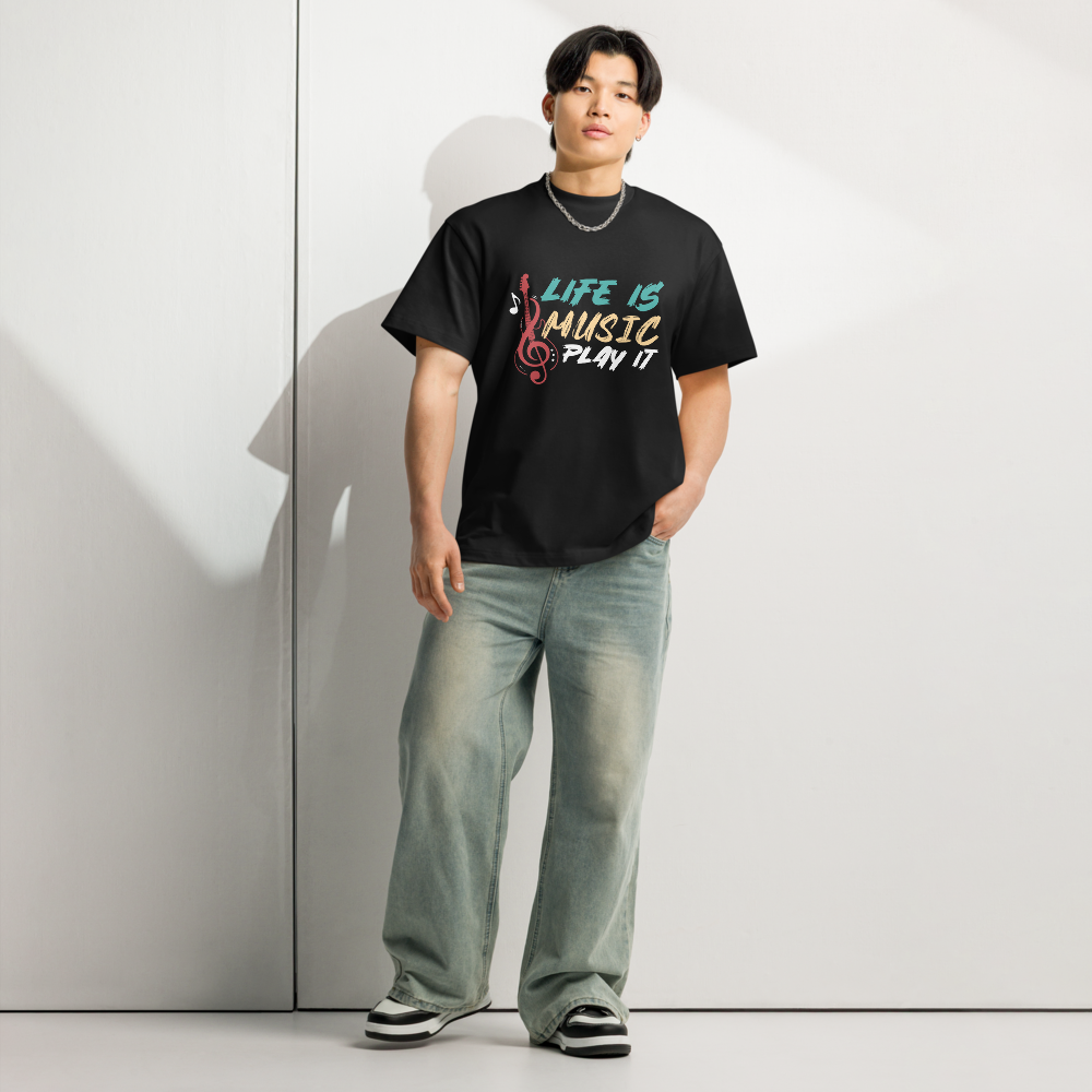 Music Is Life Premium Quality Drop Shoulder T-shirt For Men