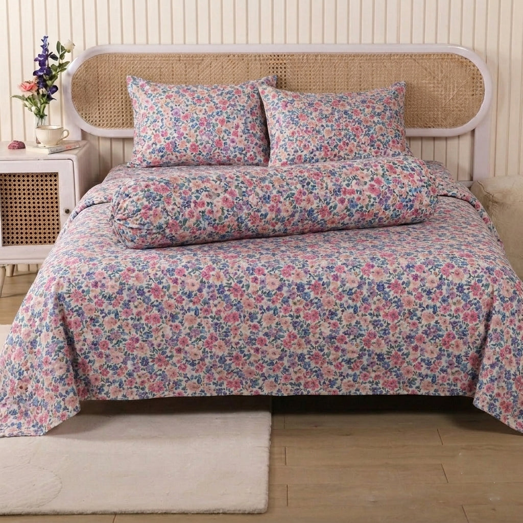 Pixel Floral Export Quality Bedsheet & Pillow Set